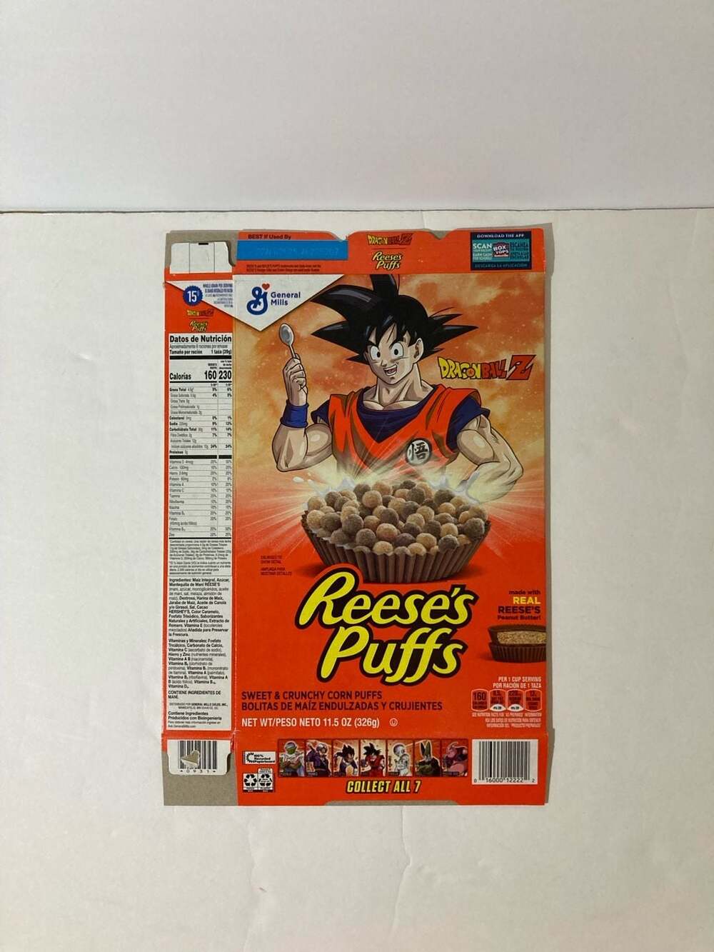 EMPTY Reese's Puffs Dragonball Z Goku Cereal Box Toei Animation FLATTENED 2024